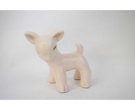 Pottery model of a lamb in mottled white glaze, possibly a trial piece for Denby