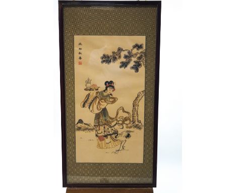 Japanese School, early 20th century, Fairy 'Mah Koo' presenting Longevity and Good Health to Empress of Heaven, silkscreen pr