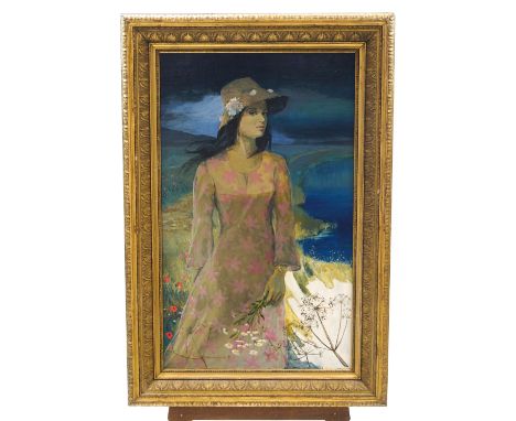Sheila Sanford, self portrait, oil on board, signed lower right, 87cm high x 56.5cm