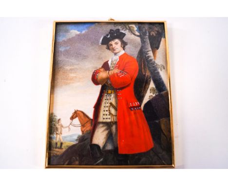 Michael Bartlett (1922-2008), Portrait of a Captain of the Kings Regiment of Horse, watercolour on ivorine, 12cm x 9.5cm