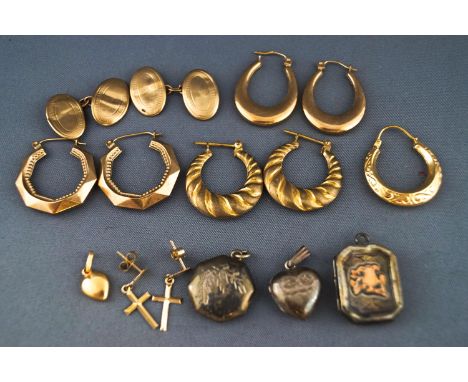 A selection of jewellery to include four pairs of earrings and one single, a heart charm, a pair of cufflinks and three silve