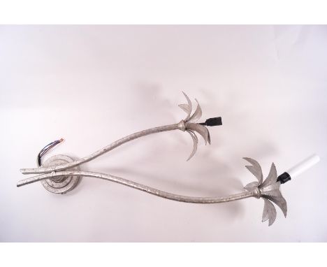 A Porta Romano two branch wall light, modelled as palm trees, with a silvered finish, 67cm high