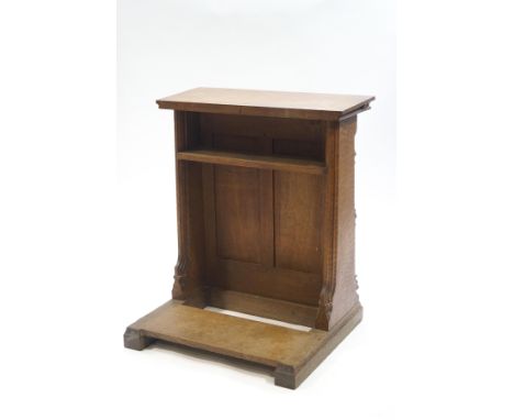 A small Victorian oak lectern with under-shelf and panel front, 80cm high x 69cm wide x 57cm deep