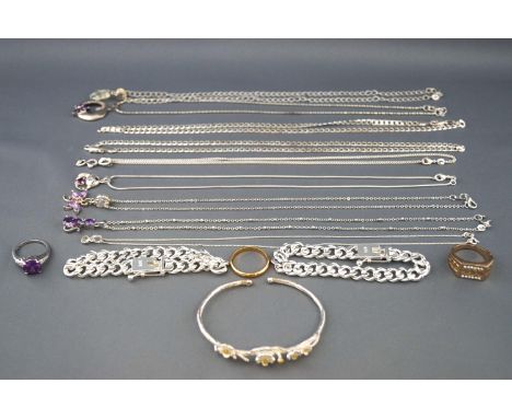 A quantity of white metal jewellery mostly stamped '925', including nine assorted necklaces with pendants, two bracelets, a b