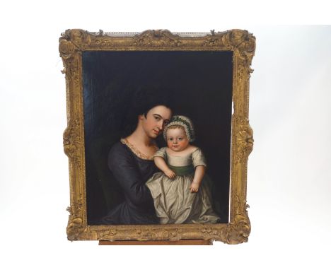 English school, 19th century, portrait of Mary Jervis and baby, oil on canvas, 75cm x 62cm