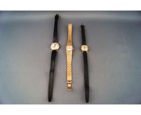 A selection of ladies wristwatches to include a 9ct gold mechanical Omega bracelet watch, a 9ct gold mechanical Rotary watch 