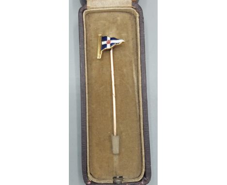 A 14ct gold tie pin with enamel decorated flag 