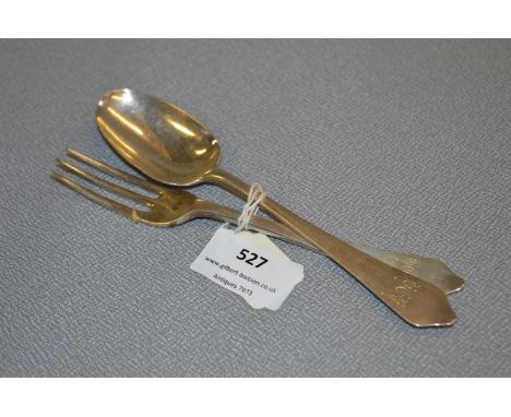 Silver Dinner Spoon and Fork Set - London 1883, Approx 83g 