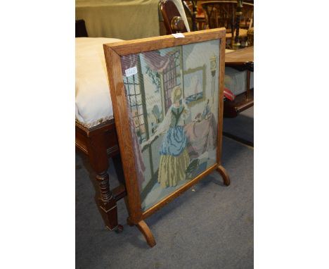 Oak Framed Firescreen with Woolwork Panel 