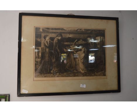 Framed Victorian Engraving Print - The Goodbye Kiss by Herbert Sedcole 