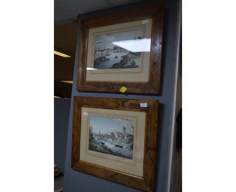 Pair of Inlaid Walnut Framed Prints - South West and North East View of Worcester 