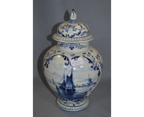 Large Delft Pottery Blue &amp; White Lidded Jar 