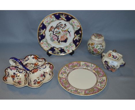 Selection of Masons Mandarin and Mandalay Pottery; Plates, Server, Ginger Jar and Lidded Jar 