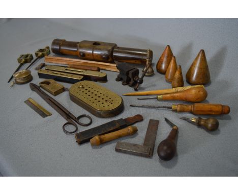 Quantity of Brass &amp; Wood Tools, Spirit Level, Drill Gauge, Small Plane and Vice, etc.  