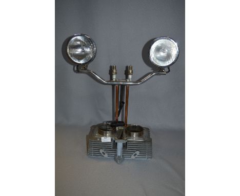 Motorcycle Engine Block and Headlight Upcycled Table Lamp 