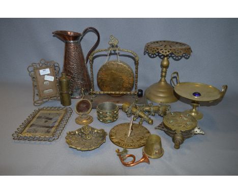 Brassware Including Dinner Gong, Jug, Taza, Desk Calendar, Sundial, etc. 
