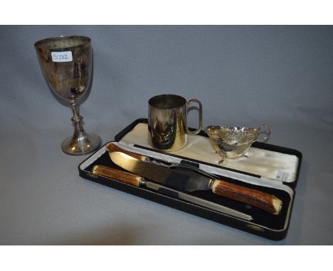 Silver Plated Trophy, Jug, Mug and Carving Set 