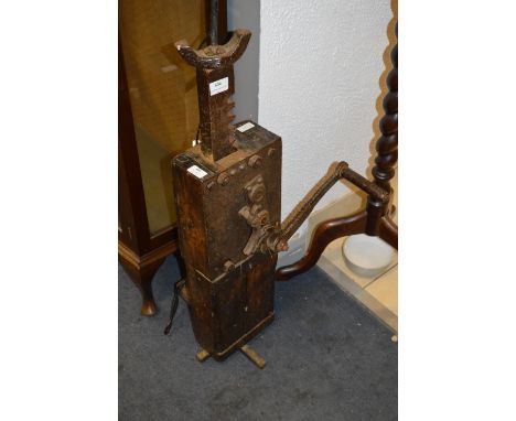 Wood Block and Cast Iron Crank Jack Upcycled Lamp 