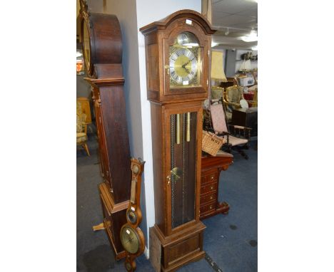 Reproduction Oak Cased Grandfather Clock with Decorative Brass Face 