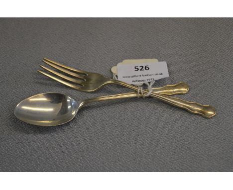 Silver Spoon and Fork Set - Birmingham 1965, Approx 34g 