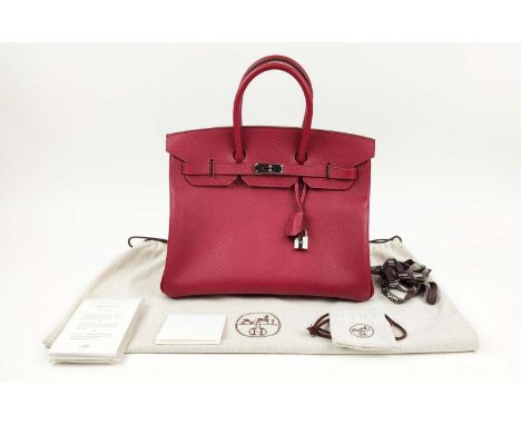 HERMÈS BIRKIN 35 ROUGE, palladium hardware, top handles, color matching leather lining, one zip pocket, one single patch pock