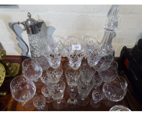 A Collection of Cut Glass Wines, Sherries and Brandy Balloons Together with Claret Jug and Globe and Stalk Decanter