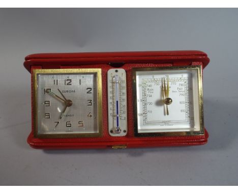 A Europa Travelling Clock/Weather Station Circa 1950, 15cm Wide