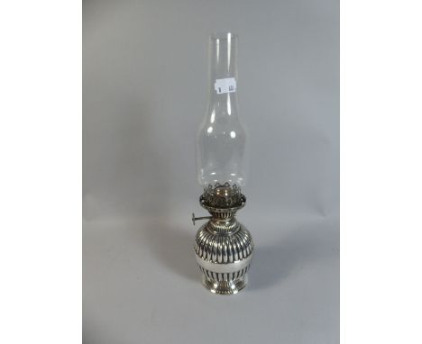 A Late Victorian Silver Plated Oil Lamp with Glass Chimney, 31cm High