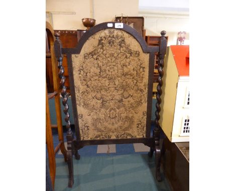 An Oak Framed Barley Twist Tapestry Fire Screen