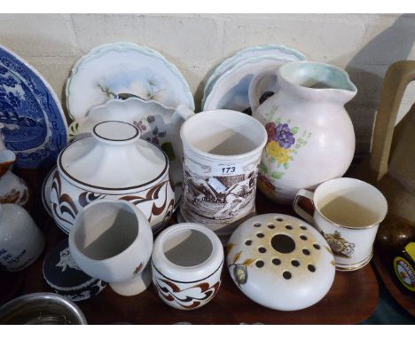 A Tray of Ceramics to Include Radford Floral Pattern Jug, Large Ashes Tankard, Bird Decorated Plates, Wedgwood Jasperware Box