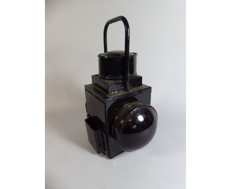A Vintage Guards Van Side Railway Light with Red Rear Glass, Complete. 35cm High