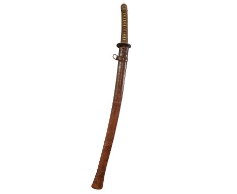 Japanese sword, katana, signed Tadayoshi (Kawashima Zenzaemon), 67cm blade, Showa 19 (July 1944), plain tsuba, bound fish ski