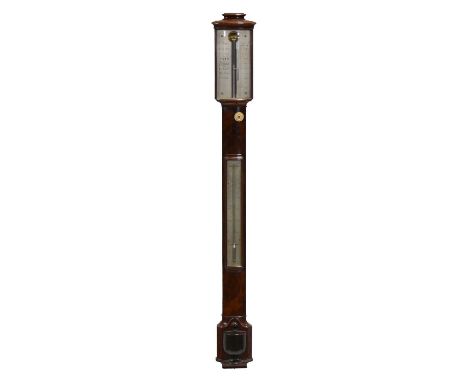 George III mahogany stick barometer, silvered charts, signed G Rossi, Exchange Street, Norwich, height 103cm.