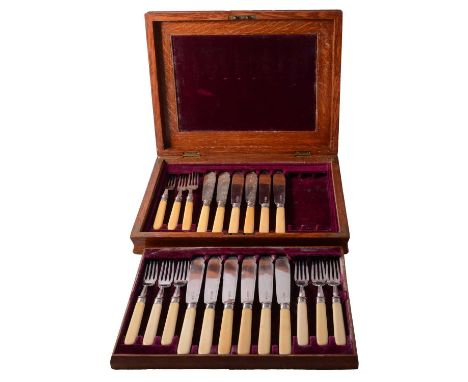 Part set of silver fish knives and forks, William Hutton &amp; Sons, London 1906, including including twelve knives and nine 