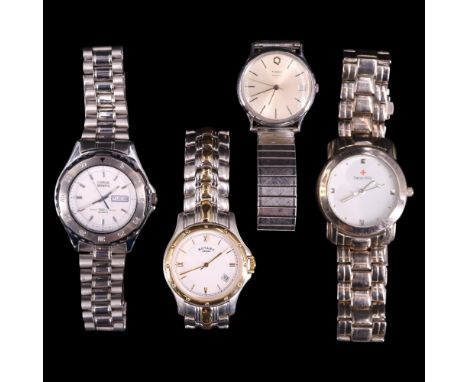 Four contemporary gentlemen's wristwatches, comprising Lorus Sports, Rotary, Swiss Hills and Timex examples, (running when ca