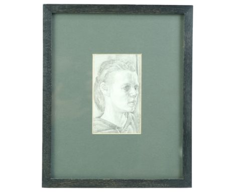 Andrew Ratcliffe (Lancashire, contemporary)"Head", a grey-scale portrait of a woman looking on in thought, a string of pearls