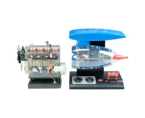 A Hornby electric model internal combustion engine, 02-493, together with one other similar jet aircraft engine, former 22 cm