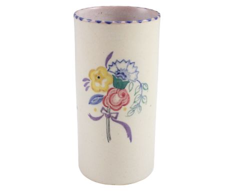 A Carter Stabler Adams Poole Pottery hand-painted cylindrical vase, bearing  impressed mark to base, second quarter 20th Cent