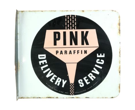 A 1950s / 1960s Aladdin Pink Paraffin Delivery Service enamelled double-sided advertising sign, 42 cm x 50 cm. [First launche