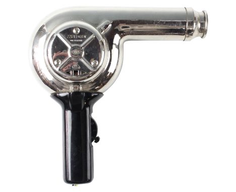 A vintage German FRIHO Bakelite-handled electroplate hairdryer, circa 1930s. [See a related Museum of Modern Art / MoMA exhib