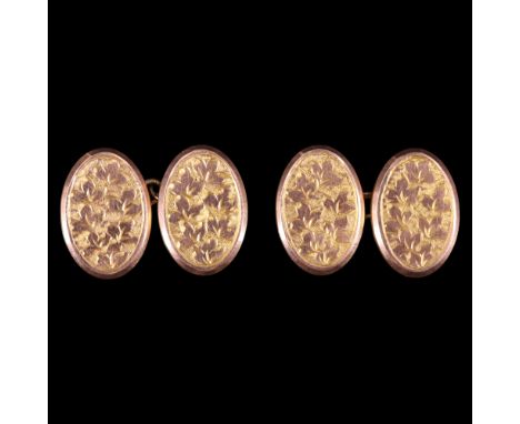 A pair of late Victorian 9 ct gold ivy-leaf engraved oval cufflinks, 16 mm x 11 mm, 2.6 g