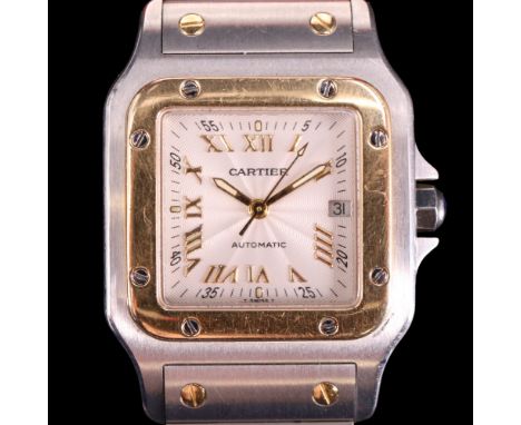 A Cartier Santos Galbée stainless steel and 18 ct yellow metal unisex wristwatch, having an automatic movement and rose-engin