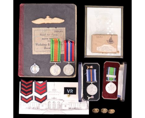 A Second World War RAF medal group, comprising Defence and War medals in carton to William R B Dobson, together with a portra