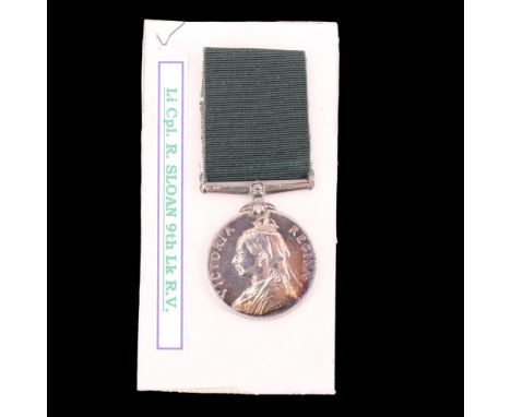 A Victorian Volunteer Long Service medal to Cpl R Sloan, 9th Lanarkshire Rifle Volunteers