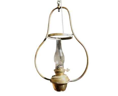 A Victorian Hinks &amp; Son of Birmingham brass harp oil lamp, approx 80 cm 