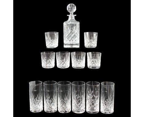 An Edinburgh Crystal decanter together with a set of six Crystal Bohemia "Blues" tumblers and similar set of Royal Doulton "J