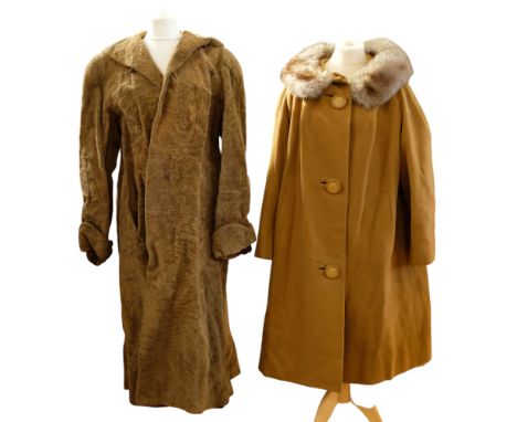 Two vintage ladies' coats comprising a Blyvoor teddy coat and a mustard yellow suede coat having a fur collar, former drop 11