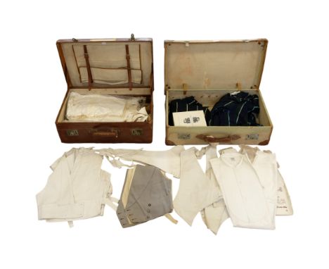 Two vintage suitcases containing men's blazers, shirts, collars etc, circa 1940s / 1950s