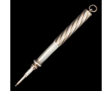 A Victorian chatelaine or fob propelling pencil, having a spirally reeded case, 9.5 cm extended