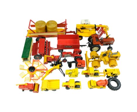 A quantity of vintage Britains, Matchbox and other diecast toy farming vehicles and equipment etc